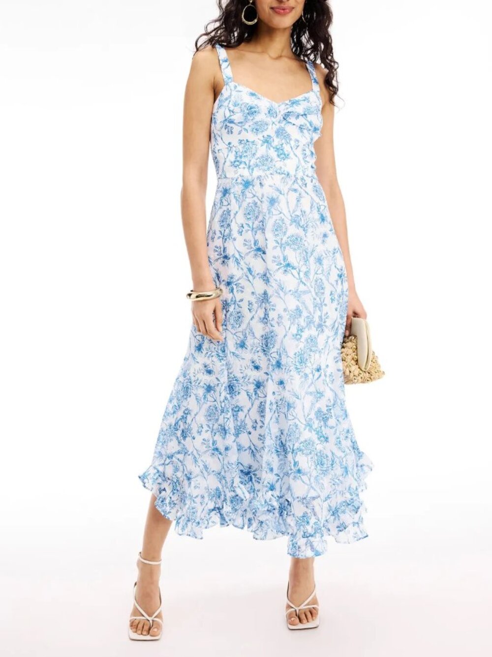 Hutch Sophie Dress Blue Toile Floral Sleeveless Gown